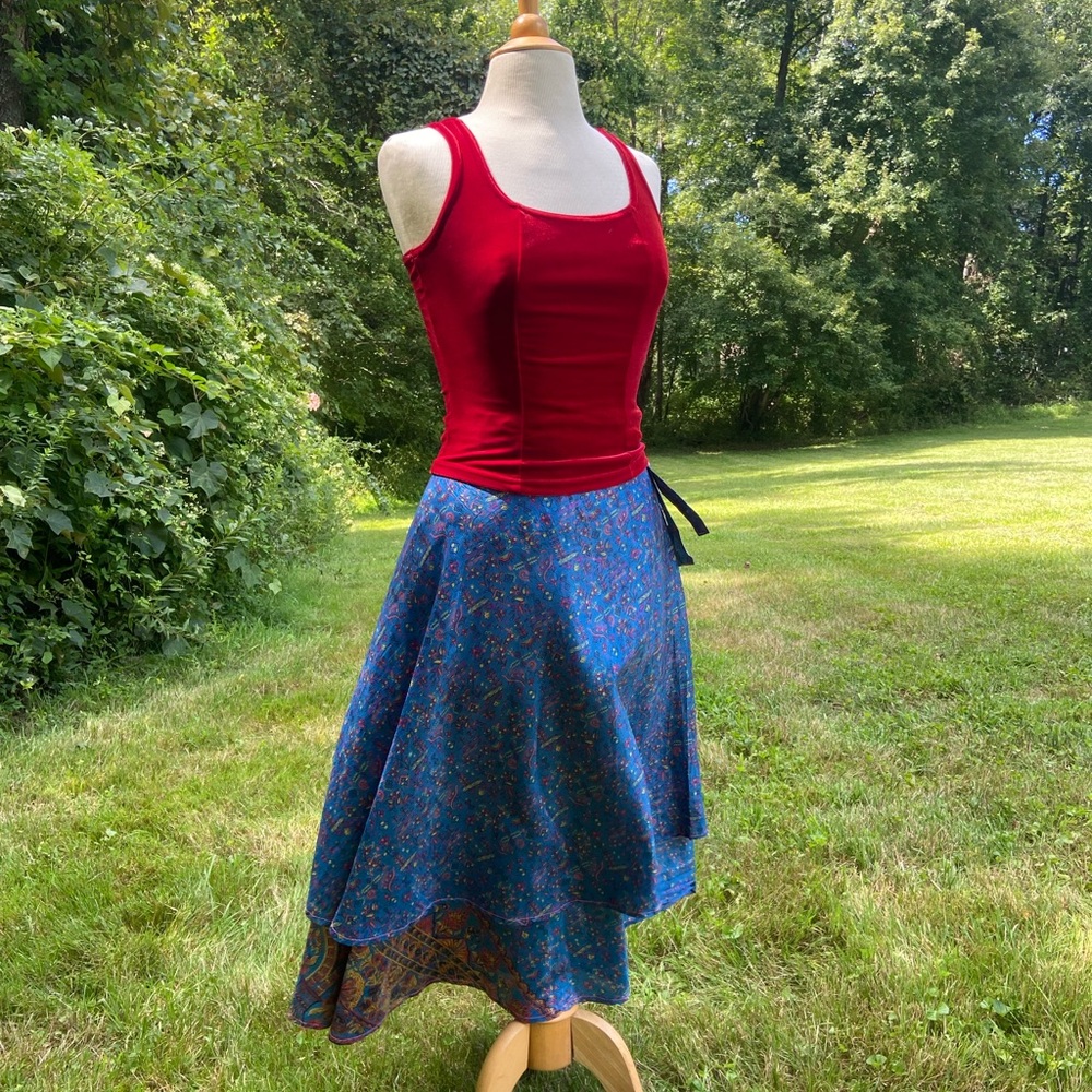 Blue Silk Wrap Skirt
